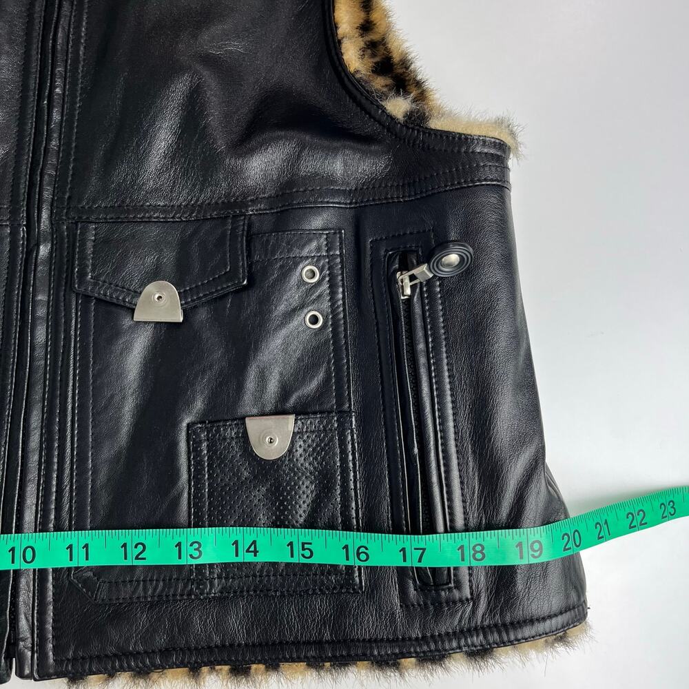 Jamie Sadock Black Leather and Leopard Faux Fur Reversible Zip up Vest Medium - Picture 9 of 16
